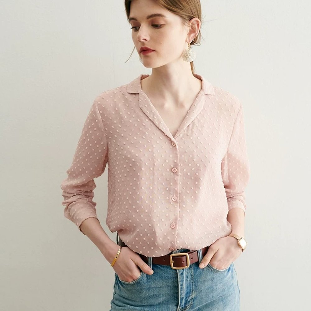 Temperament Paris pink shirt v-neck
